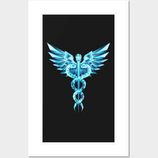 Caduceus Crystal Symbol on Black Background Posters and Art